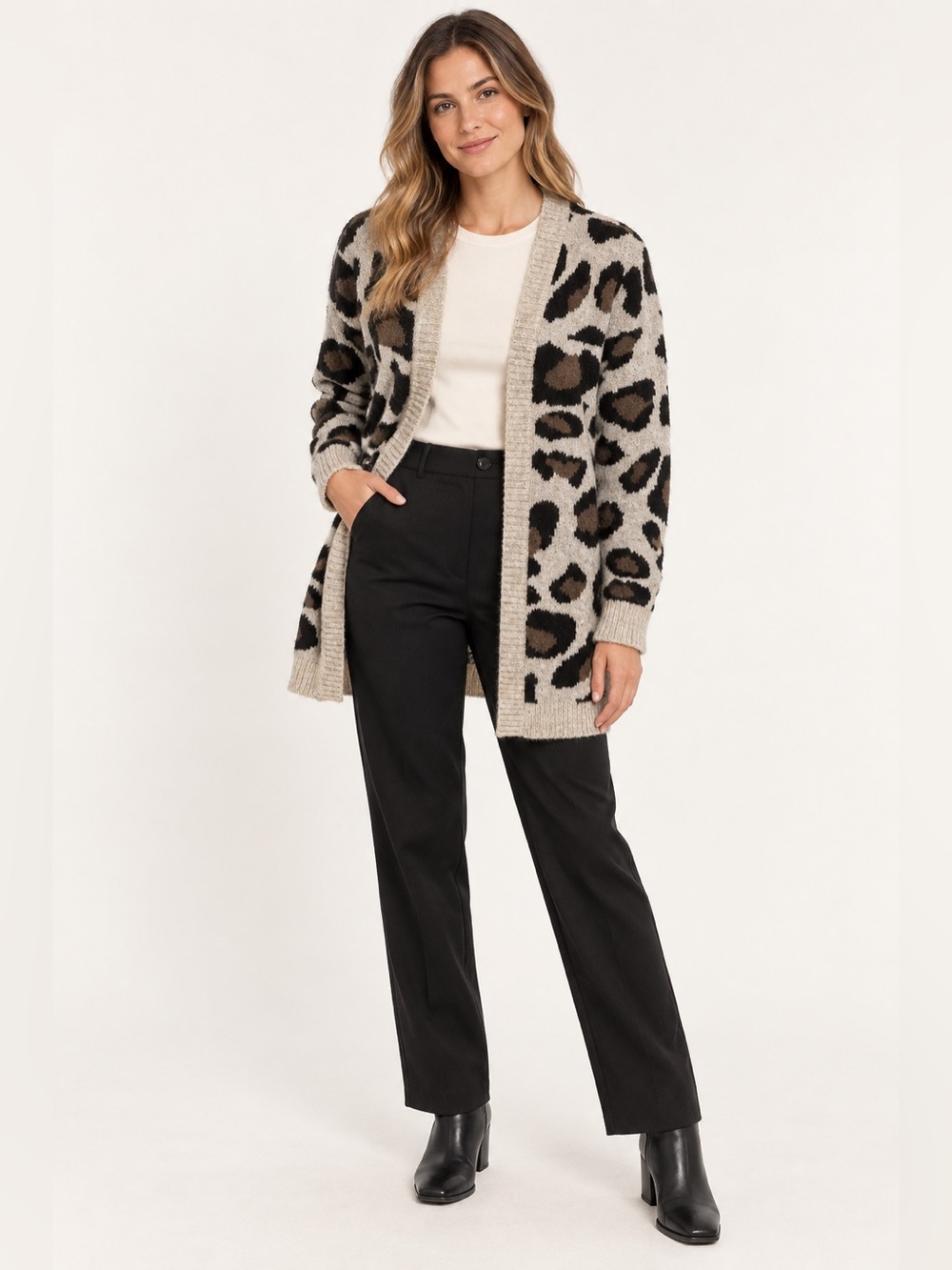 AQUA Leopard Print Open Cardigan Sweater Size Small